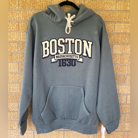 Boston Massachusetts Est. 1630 Embroidered Hoodie Sweatshirt with Pocket - Picture 10 of 11